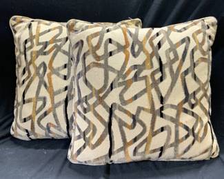 Pair Beige Multi Color Woven Patterned Pillows
