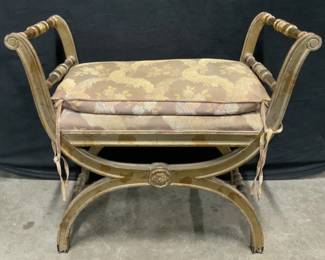 Antique Neoclassical Style Carved Wood Stool Bench

