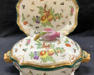Antique Asian Porcelain Lidded Tureen w Under Plate
