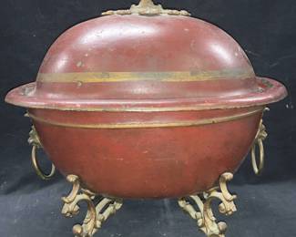 Antique English Toleware Footed Lionhead Coal Hood
