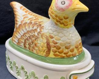 Old Venezia Ceramic Chicken Vessel, Italy
