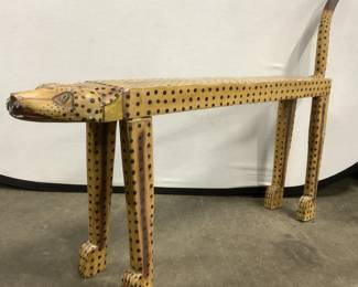 Vintage Handcrafted Carved Wood Leopard Bench 46in
