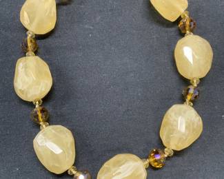 Vintage Yellow Crystal & Lucite Statement Necklace
