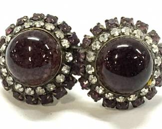 LAWRENCE VRBA Glass & Rhinestone Clip Earrings NY

