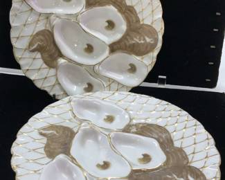 Pair Antique Limoges Porcelain Oyster Plates
