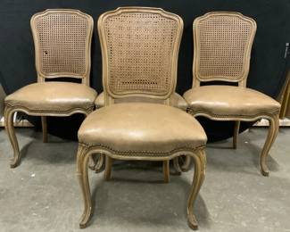 Set 4 Vintage Leather Seated Cane Backed Chairs
