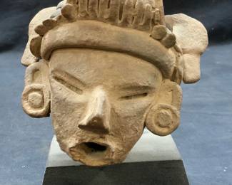 Antique Clay Tribal Deity Head On Stand
