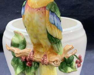 Hand Painted Toucan Figural Vase Vessel 11in
