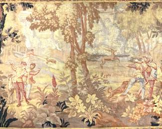 Vntg FRENCH WOVEN WALL TAPESTRY STAG HUNT

