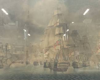 Antq 1843 Battle Of Trafalgar Maritime Lithograph
