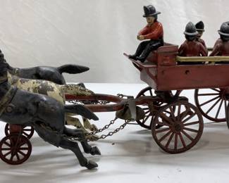 Antique Cast Iron Horse Drawn Fire Wagon
