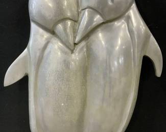 White Metal Penguin Garden Statuary Sculpture 2ft
