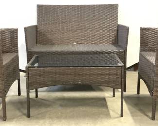 Set 4 Woven Patio Furniture Brown
