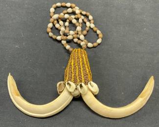 Vintage Horn, Shell & Beaded Tribal Necklace
