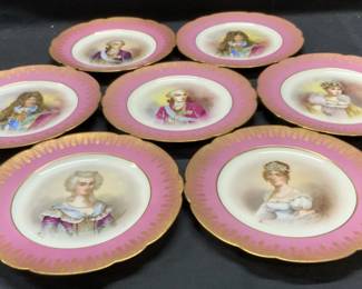 Set 7 Signed French Porcelain Portrait Plates
