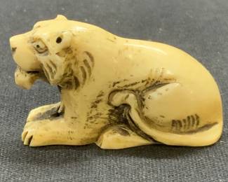Vintage Carved Bone Tiger Figural Netsuke
