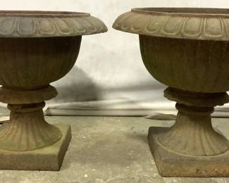 Pair Vintage Iron Outdoor Urn Planters
