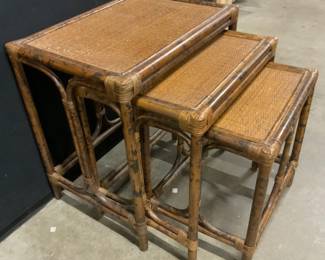 Set 3 Vintage Faux Burnt Bamboo Nesting Tables
