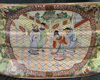 Signed Vntg Hand Painted Asian Porcelain Foot Bath
