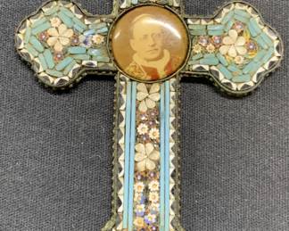 Antique Glass Micro-Mosaic Cross Pendant
