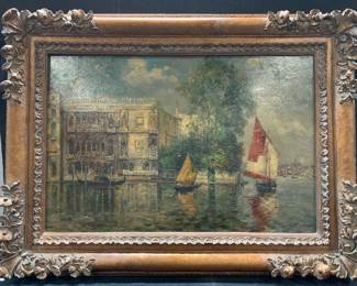 G.Paterson Sgd Vntg Maritime Oil Painting XL 46in
