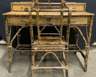 Vintage Asian Wicker & Bamboo Desk & Chair
