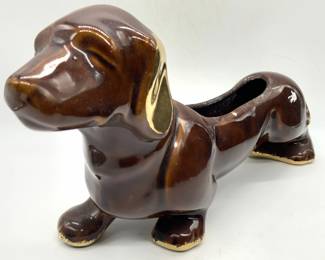 Vintage Dachshund Ceramic Dog Vessel Planter
