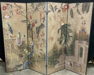 Vintage Hand Painted Asian Wooden Room Divider
