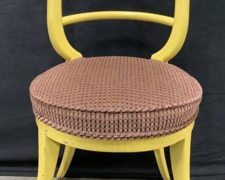 Vintage Painted Yellow Carved Wood Chair
