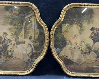 2 Nicolas Lancret Vintage Colored Lithos
