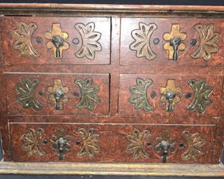 Carved & Painted Wooden Jewelry Box
