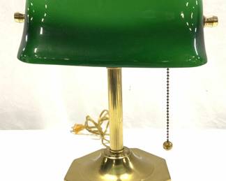 Traditional Brass & Opaque Green Bank Lamp
