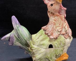 Vintage Ceramic Majolica Rooster Tureen, Italy

