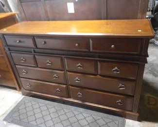 Ashley Furniture - Dresser with 11 Drawers: 66" wide, 18-3/4" deep and 40" tall.
Dresser drawer bottoms made of Cedar.
Dresser Mirror Frame: 45" wide and 38-3/4" tall.
Dresser with mirror total height is 78-/34" tall.