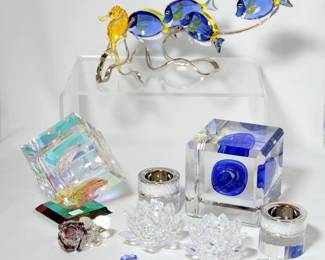 Beautiful Swarovski Surgeon Fish Scuba Blue Sculpture, Swarovski Water Lilies, Youghiogheny Paperweight, Art Glass Sculpture