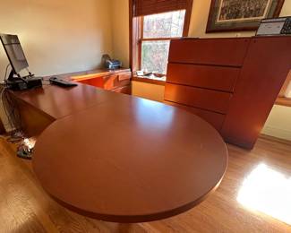 Knoll Reff Large Desk With Filing Cabinet & Round Extension In Cherry, With Key & Original Receipt
Lot #: 69