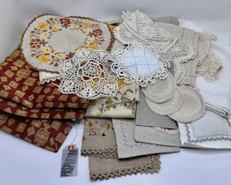 New & Vintage Linens: Donghia Runner Retailed $110, Tablecloth, Embroidered Placemats, Coasters & More
Lot #: 151