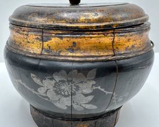 Antique Chinese Hand Painted Wood Lacquered Spice Box With Cover From Antiquarius Imports
Lot #: 22