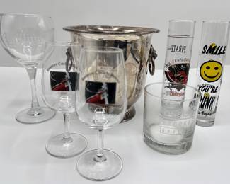 Acura Monogrammed Metal Ice Bucket With Lion Handles & 6 Branded Wine & Drinking Glasses
Lot #: 219