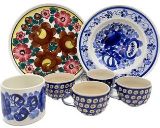 Vintage Polish Hand Made Stoneware Mugs, Platter, Large Bowl & Small Bowl
Lot #: 25