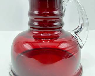 Vintage Polish Hand Blown Ruby Red Glass Pitcher, Unused
Lot #: 165