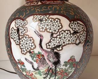 Vintage Chinese Hand Painted Lamp With Wood Base & Fabric Shade
Lot #: 23
