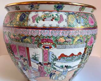 Extra Large Vintage Chinese Glazed Ceramic Planter With Gold Trim
Lot #: 18