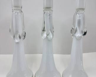 Set 3 Vintage Polish Hand Blown Tall White Glass Candle Holders
Lot #: 49