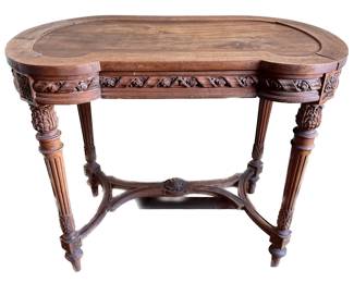 Vintage Kidney Shape Carved Wood Writing Desk With Drawer
Lot #: 15