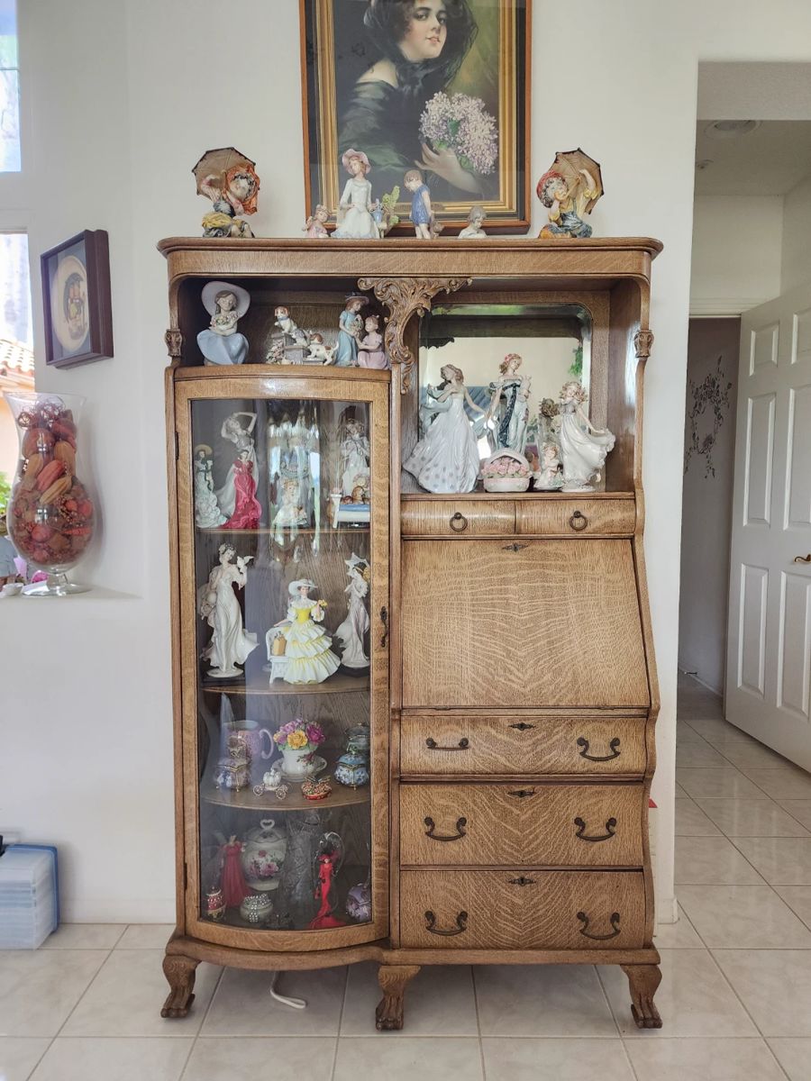 Stunning antique secretary with curved glass display case