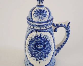 Russian hand painted beer mug with lid