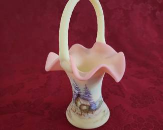 Fenton Burmese basket - hand painted by Sue Jackson