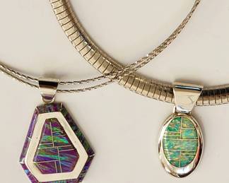 Sterling and opal pendant necklaces