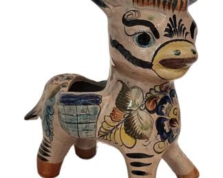 Large, vintage Mexican pottery burro planter